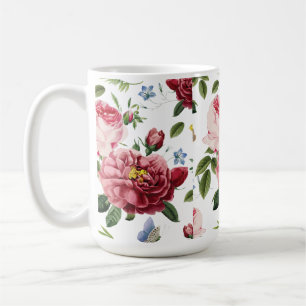 Caneca De Café Rosas Inglesas Românticas Elegantes Vintage Rosa