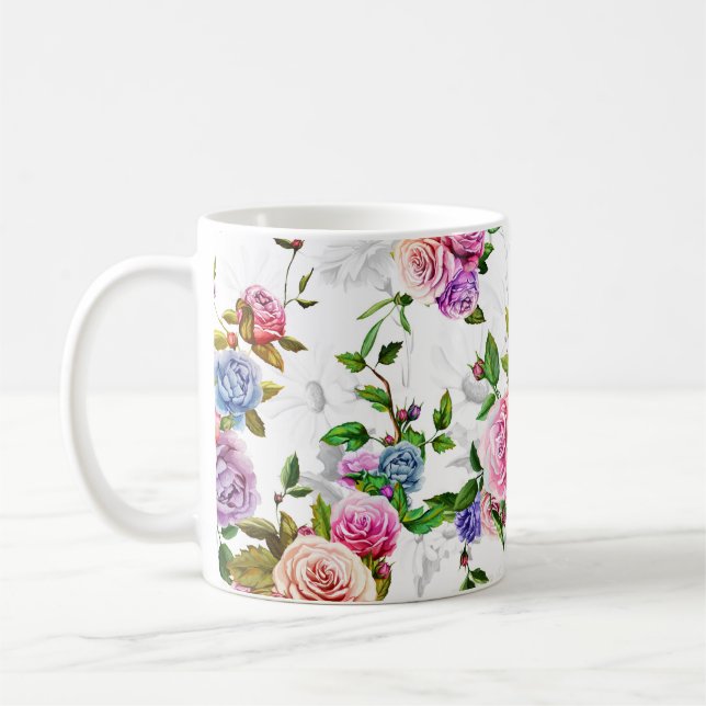 Caneca De Café Rosas, pedônia com folhas e camomila com milho (Esquerda)