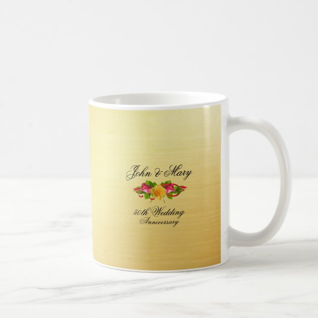 Caneca De Café Rosas personalizados e Dourado 50º aniversário de  (Direita)