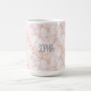 Caneca De Café Rosas Pétalas Florais Rosa Dourado Bege