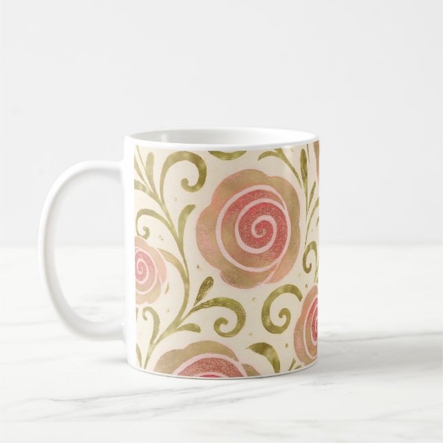 Caneca De Café Rosas Princesas Conto de Fadas Rosa e Dourado (Esquerda)