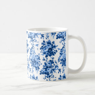 Caneca De Café Rosas Românticos Antigos da Vintagem - Azul em Br