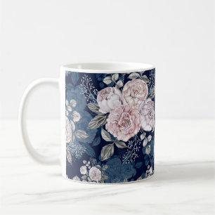 Caneca De Café Rosas Rosa Azul Escuro: Vintage