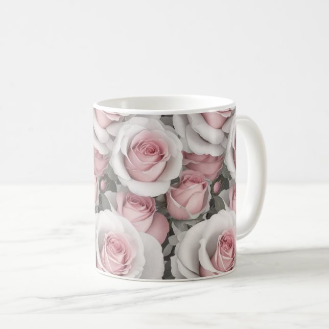 Caneca De Café Rosas rosa e brancas (Frente Esquerda)