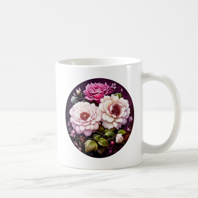 Caneca De Café Rosas Rosa Personalizadas Floral (Direita)