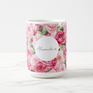 Caneca De Café Rosas Rosa Românticas Floral