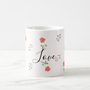 Caneca De Café Rosas Rosadas Vermelhas Românticas Amor