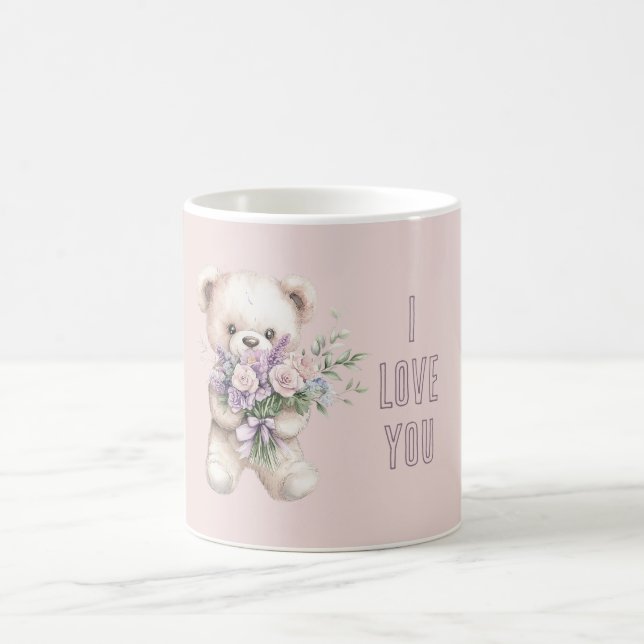 Caneca De Café Rosas Roxas Bege Urso de Pelúcia Amor (Centro)