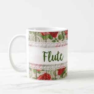 Caneca De Café Rosas Russos Flute Wood Lace Música