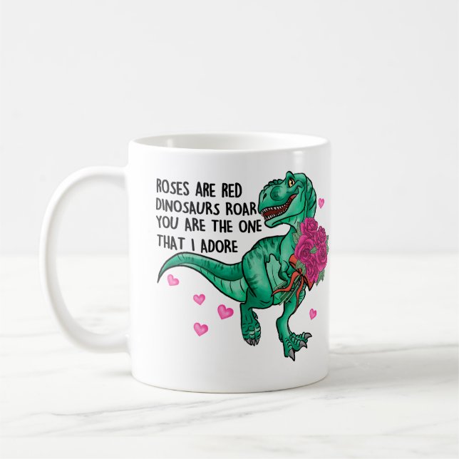 Caneca De Café Rosas São Dia de os namorados De Dinossauro Engraç (Esquerda)