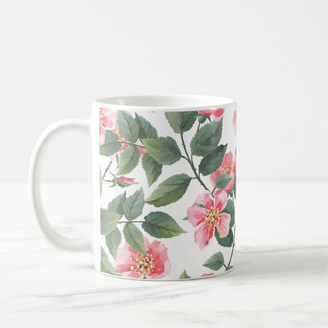 Caneca De Café Rosas Selvagens Aquarela Floral Sem Costura (Esquerda)