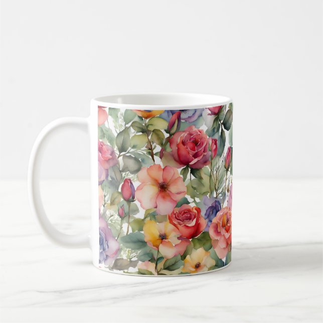 Caneca De Café Rosas Selvagens Vermelhas por Aquarela Floral (Esquerda)
