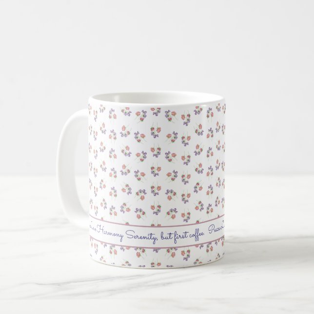 Caneca De Café Rosas Shabby Chic Personalizadas Frase Ervilhas Do (Frente Esquerda)