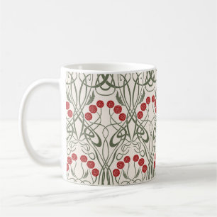 Caneca De Café Rosas Vermelhas Art Nouveau e Caules Sinuosos