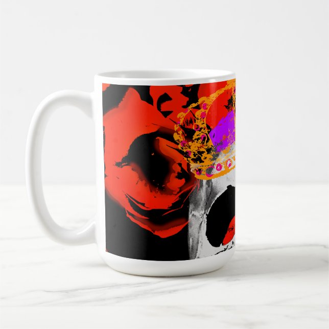 Caneca De Café Rosas vermelhas de crânio gótico (Esquerda)