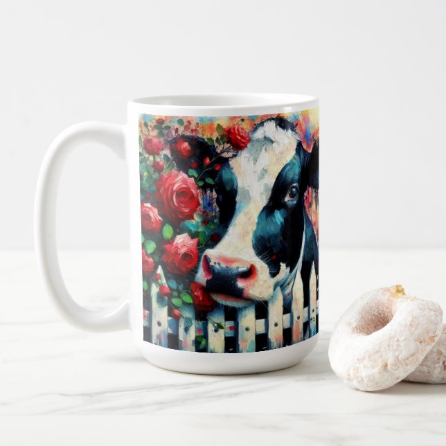 Caneca De Café Rosas vermelhas de vedação de galinha Holstein (Com Donut)