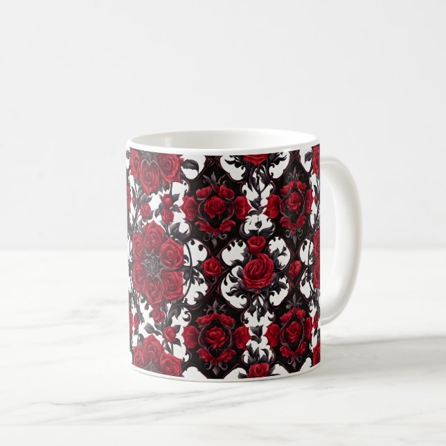 Caneca De Café Rosas vermelhas do gótico no plano de fundo branco (Frente Esquerda)