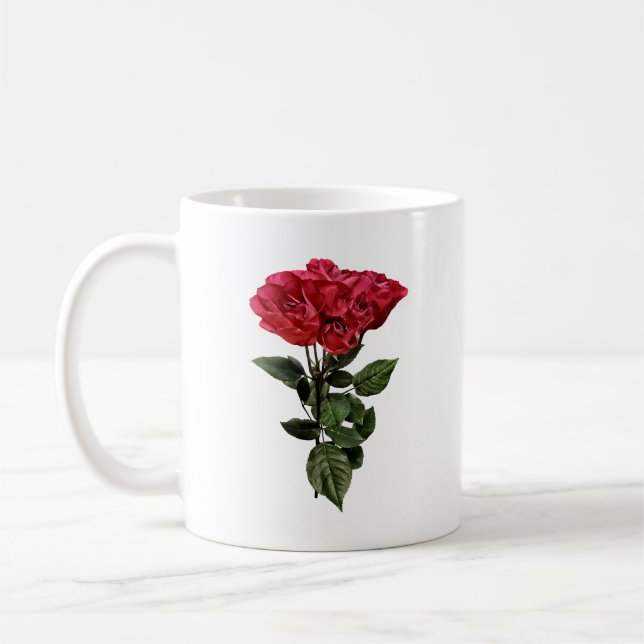 Caneca De Café Rosas Vermelhas e Folhas (Esquerda)