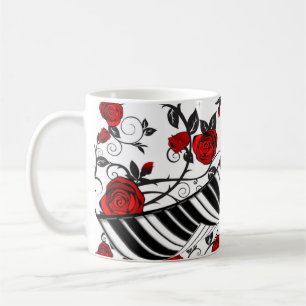 Caneca De Café Rosas vermelhas e teclas de piano, olho pegando!