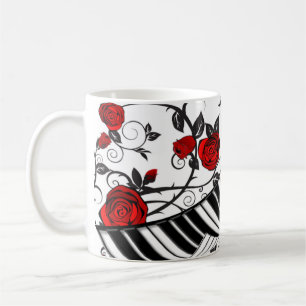 Caneca De Café Rosas vermelhas e teclas de piano, olho pegando!