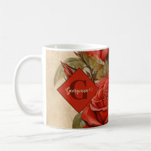 Caneca De Café Rosas vermelhas Florais Personalizadas Vintage Wat