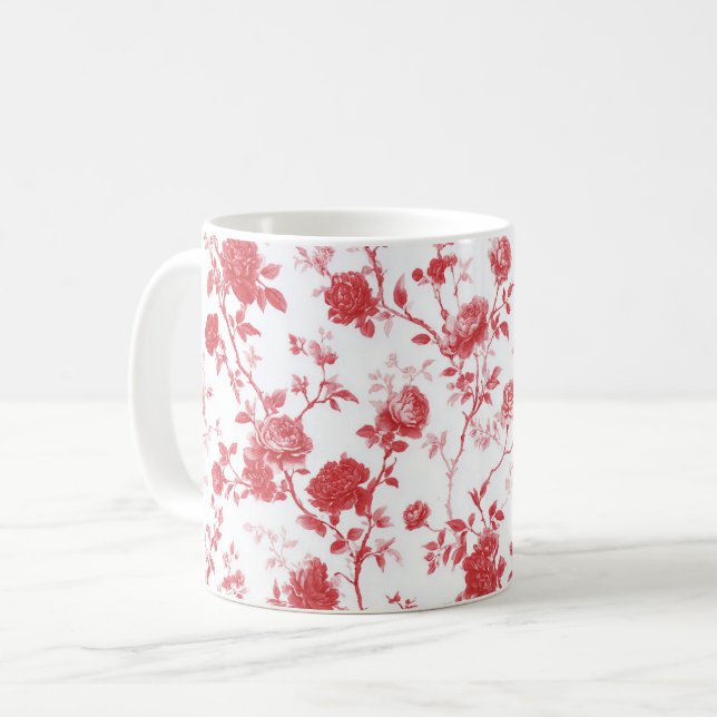 Caneca De Café Rosas Vermelhas Floral (Frente Esquerda)