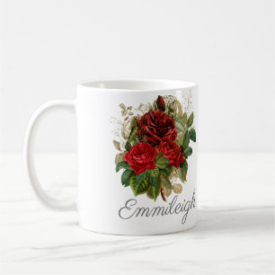 Caneca De Café Rosas Vermelhas Floral Elegante Vintage Nome