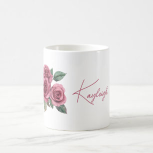 Caneca De Café Rosas Vermelhas Floral Personalizado