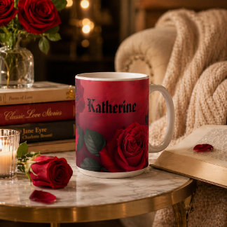 Caneca De Café Rosas Vermelhas Góticas Elegantes Nome Personaliza