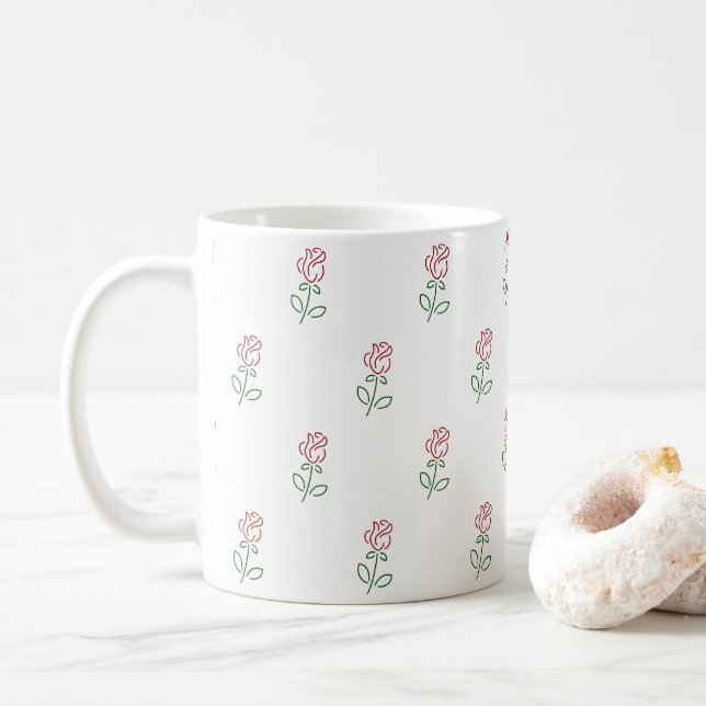 Caneca De Café Rosas vermelhas, Padrão De Rosas, Flores (Com Donut)