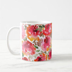 Caneca De Café Rosas vermelhas Shabby, padrão perfeito.