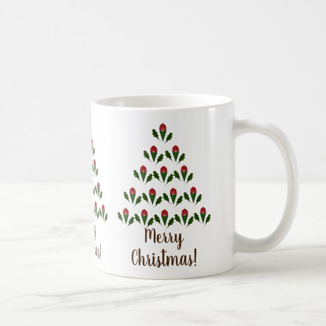 Caneca De Café Rosas vermelhas vibrantes, Arte Holly Christmas Tr (Direita)