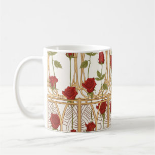 Caneca De Café Rosas Vintage padrão sem falhas, fundo na arte