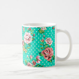Caneca De Café Rosas Vintage Polkadots Brancos Padrão Whimsical
