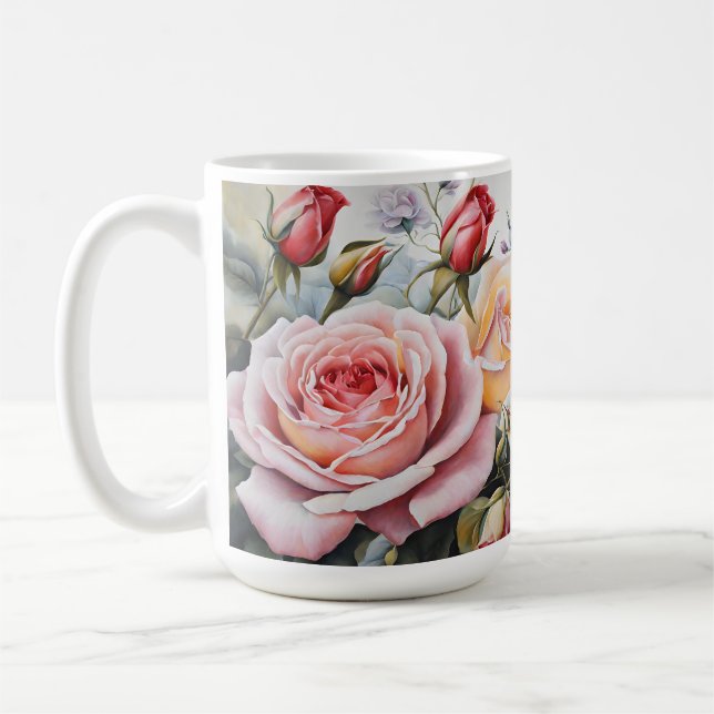 Caneca De Café Rose Bouquet - Flor Clássico de Pastel (Esquerda)