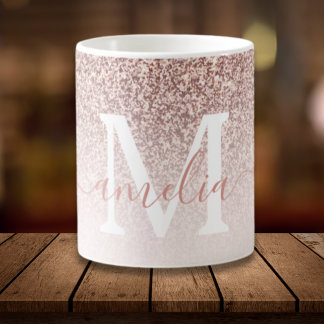 Caneca De Café Rose Gold Faux glitter textured ombre pink