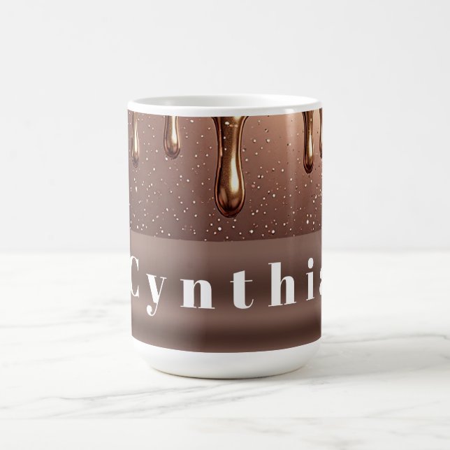 Caneca De Café Rose Gold Glitter Drip Custom name (Centro)