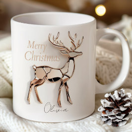 Caneca De Café Rose Gold Reindeer Christmas Mug | Custom Name