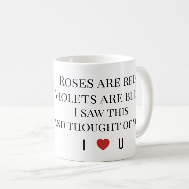 Caneca De Café Roses Are Red Valentine’s  – Romantic Typography  (Frente Esquerda)