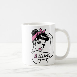 Caneca De Café Rosie Riveter Acredita no Cancer de Fita Rosa