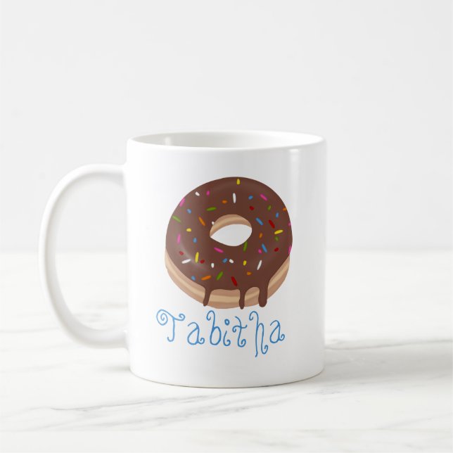 Caneca De Café Rosquinha de Chocolate Nome Azul Personalizado (Esquerda)