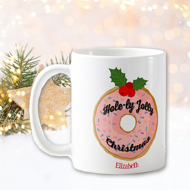 Caneca De Café Rosquinha Engraçada Natal Wreath Personalize (Criador carregado)