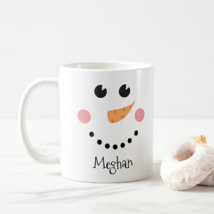 Caneca De Café Rosto Bonito de Snowman - nome personalizado