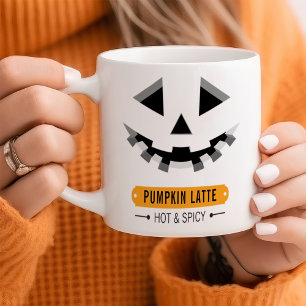 Caneca De Café Rosto de Abóbora Fofa Halloween Personalizável