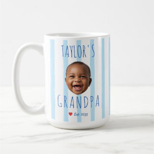 Caneca De Café Rosto de Bebê Personalizado Avô Foto Listras Azuis