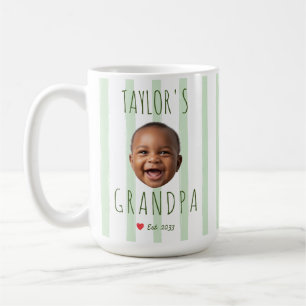 Caneca De Café Rosto de Bebê Personalizado Avô Foto Listras Verde