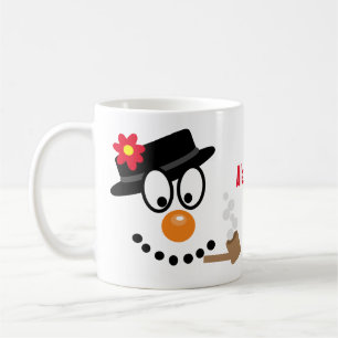 Caneca De Café Rosto de Cartoon de Snowman de Natal com Nome