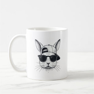 Caneca De Café Rosto de Coelho com Óculos de Sol Cap Dia de Pásco
