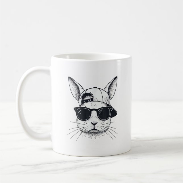 Caneca De Café Rosto de Coelho com Óculos de Sol Cap Dia de Pásco (Esquerda)