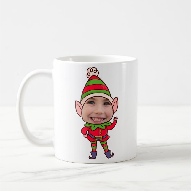 Caneca De Café Rosto de Foto do Elf Engraçado Personalizado - Pre (Esquerda)